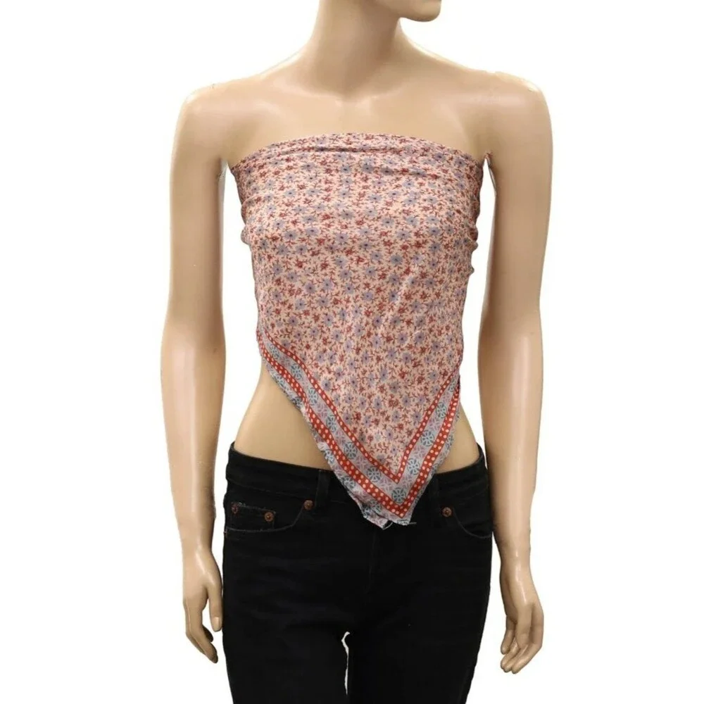 Free People So Silk Printed Bandana Scarf Tube Top Belt Floral Paisley Wrap OS